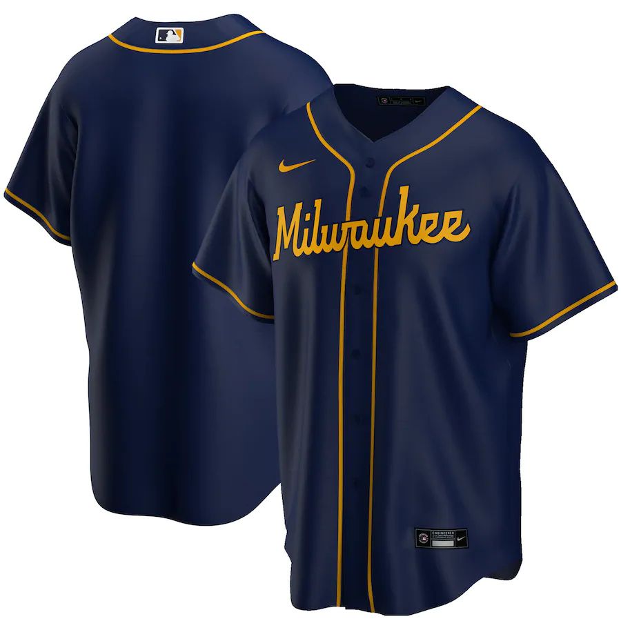Cheap Mens Milwaukee Brewers Nike Navy Alternate Replica Team MLB Jerseys